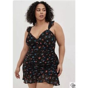 Torrid‎ Dress Womens Grunge Mesh Overlay  Fairygoth Y2K  Midi Floral Size 4XL